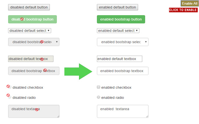 Enable all disabled buttons and inputs  from Chrome web store to be run with OffiDocs Chromium online