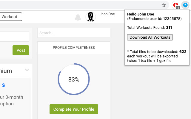 Endomondo Workouts Downloader  from Chrome web store to be run with OffiDocs Chromium online