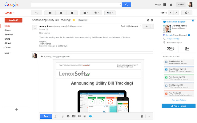 Engage for Gmail  from Chrome web store to be run with OffiDocs Chromium online