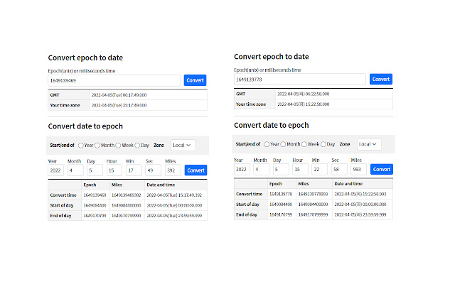 Epoch time converter  from Chrome web store to be run with OffiDocs Chromium online