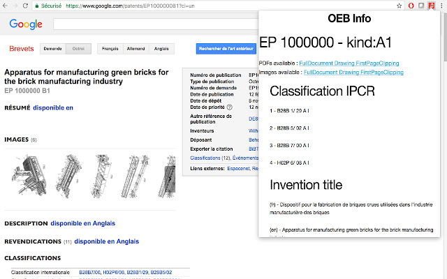 EPO Patents Infos  from Chrome web store to be run with OffiDocs Chromium online