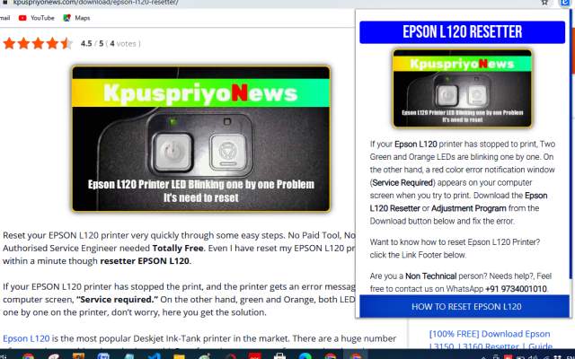 ▷ EPSON L120 RESETTER | Adjustment Program  from Chrome web store to be run with OffiDocs Chromium online