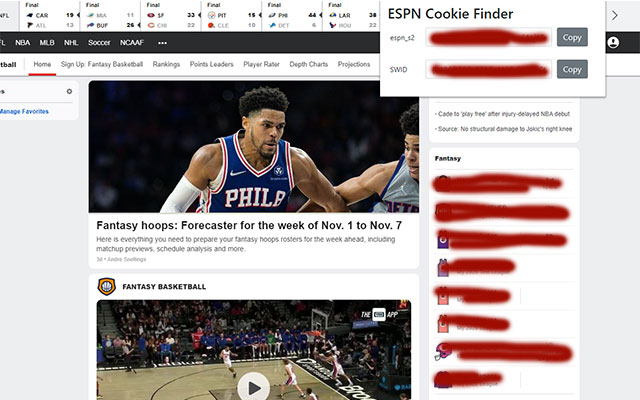 ESPN Cookie Finder  from Chrome web store to be run with OffiDocs Chromium online