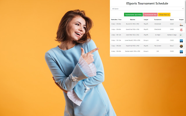 ESports Tournament Schedule  from Chrome web store to be run with OffiDocs Chromium online