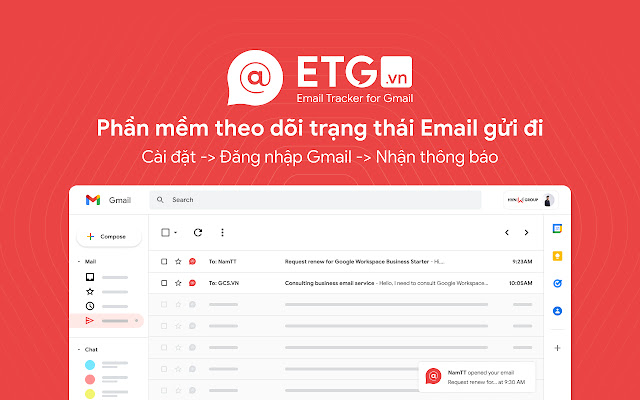 ETG Email Tracker cho Gmail  from Chrome web store to be run with OffiDocs Chromium online