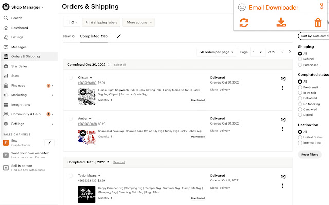 Etsy Email Downloader  from Chrome web store to be run with OffiDocs Chromium online