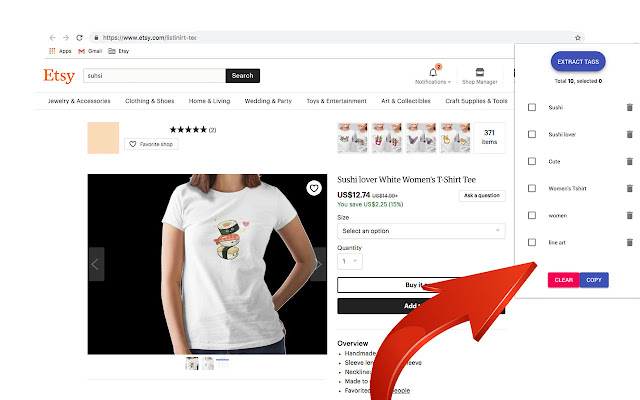 Etsy Tags Extractor  from Chrome web store to be run with OffiDocs Chromium online