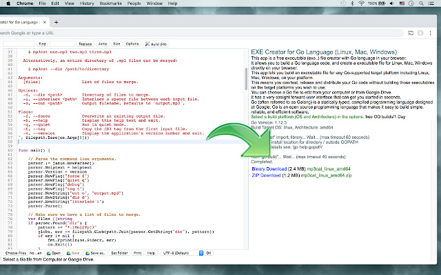 EXE Creator for Go Language  from Chrome web store to be run with OffiDocs Chromium online