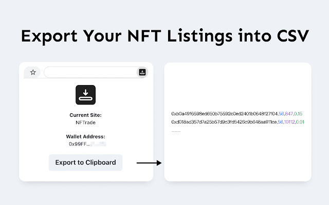 Export My NFT Listings  from Chrome web store to be run with OffiDocs Chromium online