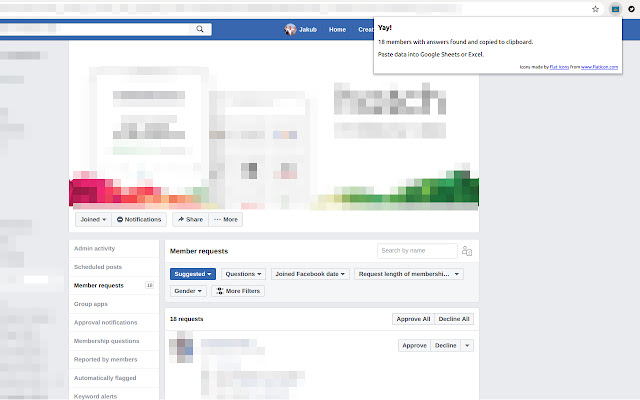 Extract Facebook Group Answers  from Chrome web store to be run with OffiDocs Chromium online