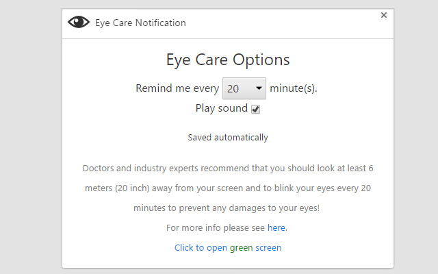 Eye Care Notification  from Chrome web store to be run with OffiDocs Chromium online