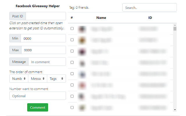 Facebook Giveaway Helper de Chrome web store se ejecutará con OffiDocs Chromium en línea