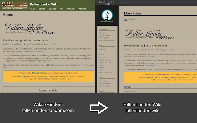 Fallen London Wiki Redirector  from Chrome web store to be run with OffiDocs Chromium online