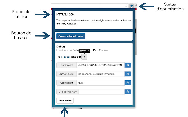 Fasterize Status  from Chrome web store to be run with OffiDocs Chromium online