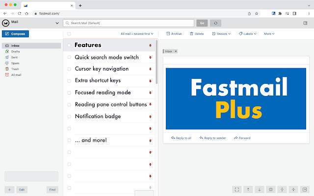 Fastmail Plus  from Chrome web store to be run with OffiDocs Chromium online