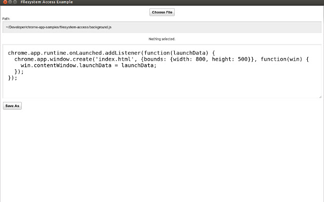 Filesystem Access Example  from Chrome web store to be run with OffiDocs Chromium online