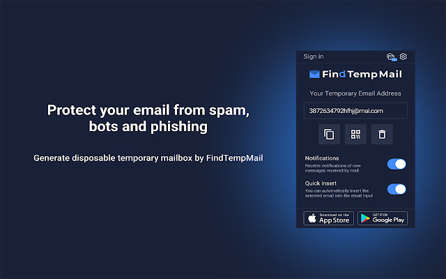 Findtempmail Fast Temp Mail Generator  from Chrome web store to be run with OffiDocs Chromium online
