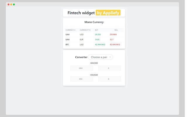 Fintech widget  from Chrome web store to be run with OffiDocs Chromium online