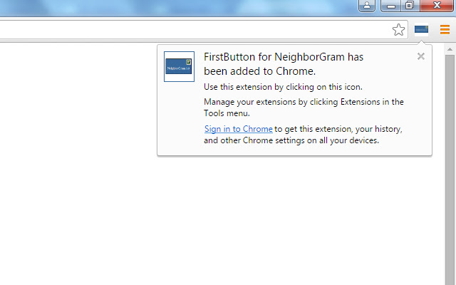 FirstButton for NeighborGram  from Chrome web store to be run with OffiDocs Chromium online