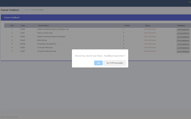 Flexer Feedback Submitter for FAST NUCES  from Chrome web store to be run with OffiDocs Chromium online