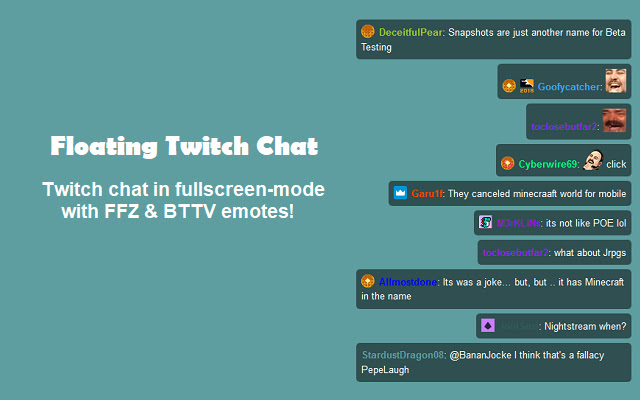 Floating Twitch Chat  from Chrome web store to be run with OffiDocs Chromium online