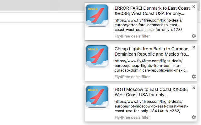 Fly4Free notification manager  from Chrome web store to be run with OffiDocs Chromium online