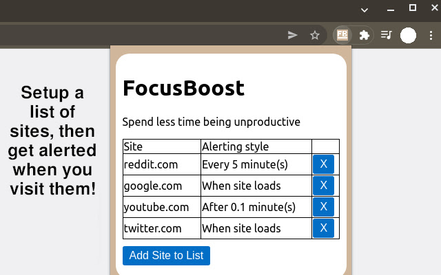 FocusBoost  from Chrome web store to be run with OffiDocs Chromium online