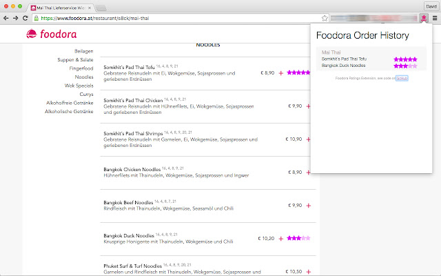 Foodora Ratings Extension  from Chrome web store to be run with OffiDocs Chromium online