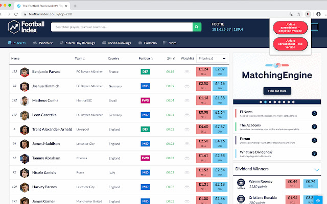 Footietracker จาก Chrome เว็บสโตร์ที่จะทำงานร่วมกับ OffiDocs Chromium ออนไลน์