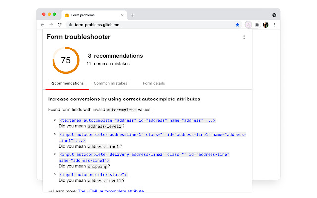 Form Troubleshooter  from Chrome web store to be run with OffiDocs Chromium online