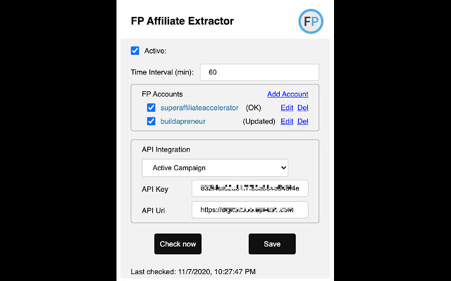 FP Affiliate Extractor  from Chrome web store to be run with OffiDocs Chromium online