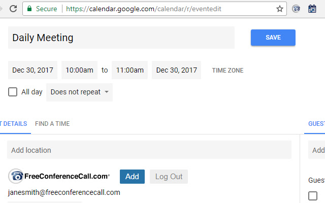 FreeConferenceCall.com Scheduler  from Chrome web store to be run with OffiDocs Chromium online