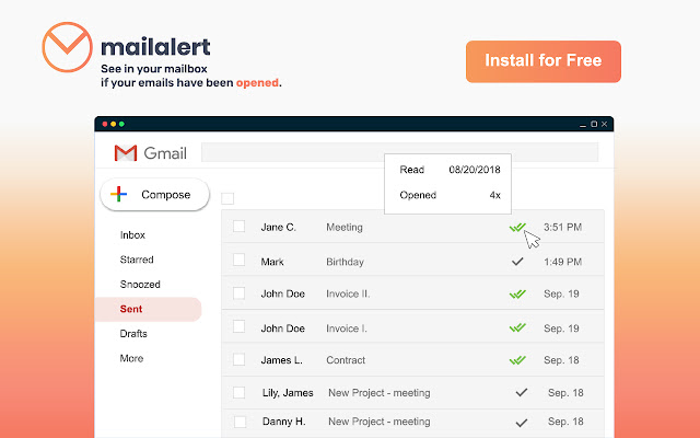 Free Email Tracking for Gmail Mailalert  from Chrome web store to be run with OffiDocs Chromium online