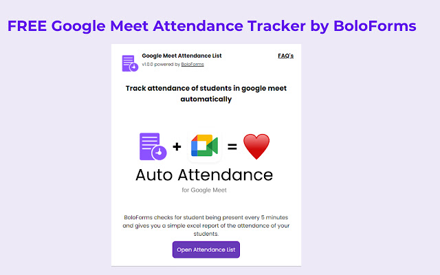 FREE Google Meet Attendance List Tracker  from Chrome web store to be run with OffiDocs Chromium online