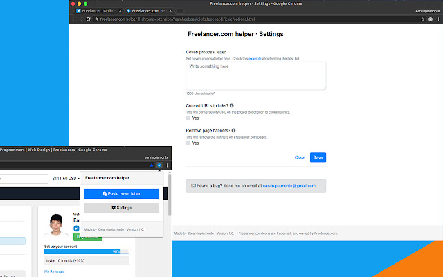 Freelancer.com Helper  from Chrome web store to be run with OffiDocs Chromium online