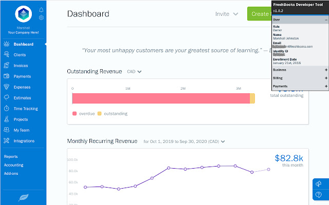 FreshBooks Developer Tool  from Chrome web store to be run with OffiDocs Chromium online