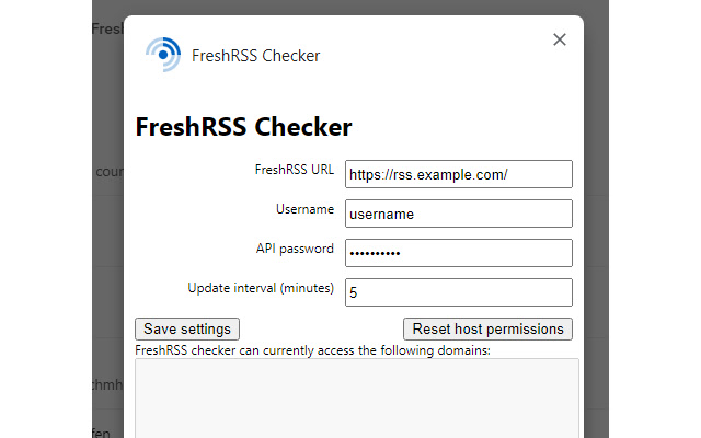 FreshRSS Checker  from Chrome web store to be run with OffiDocs Chromium online