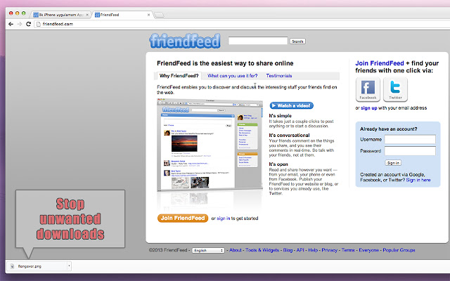 FriendFeed Download Blocker  from Chrome web store to be run with OffiDocs Chromium online