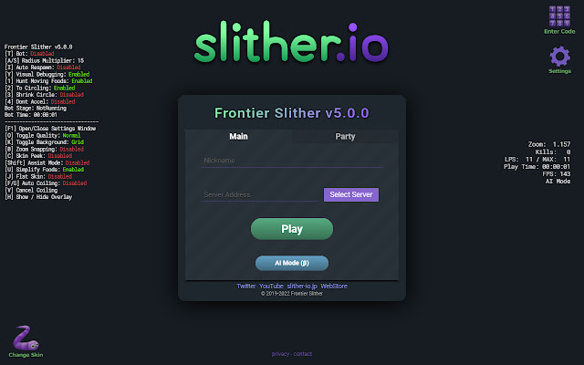 Frontier Slither  from Chrome web store to be run with OffiDocs Chromium online