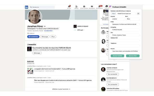 Furious LinkedIn  from Chrome web store to be run with OffiDocs Chromium online