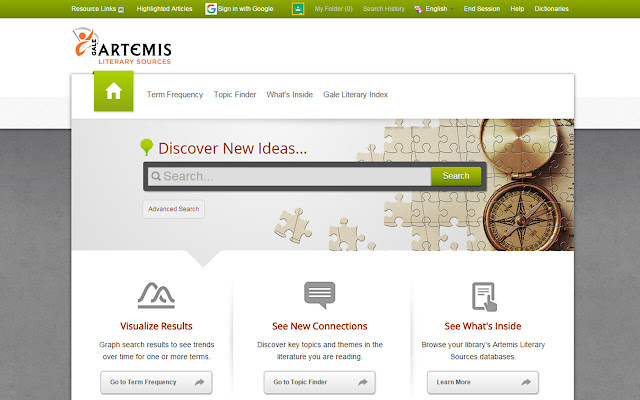 Gale Artemis: Literary Sources  from Chrome web store to be run with OffiDocs Chromium online