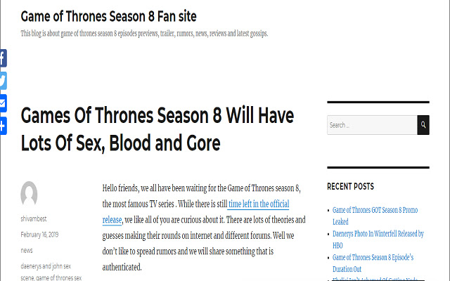 Game of Thrones Season 8 Fansite  from Chrome web store to be run with OffiDocs Chromium online