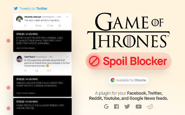 Game Of thrones Spoil Blocker 2019  from Chrome web store to be run with OffiDocs Chromium online