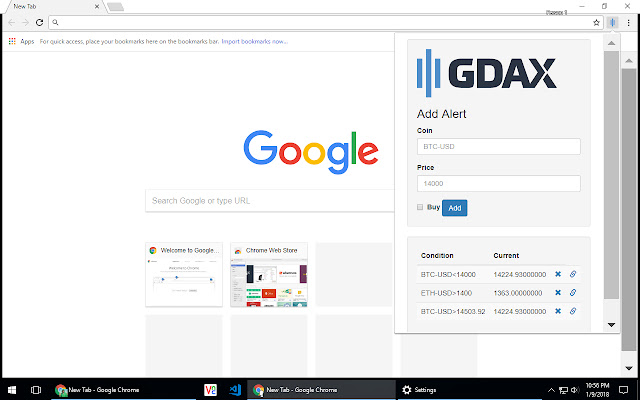 GDAX Alerts  from Chrome web store to be run with OffiDocs Chromium online