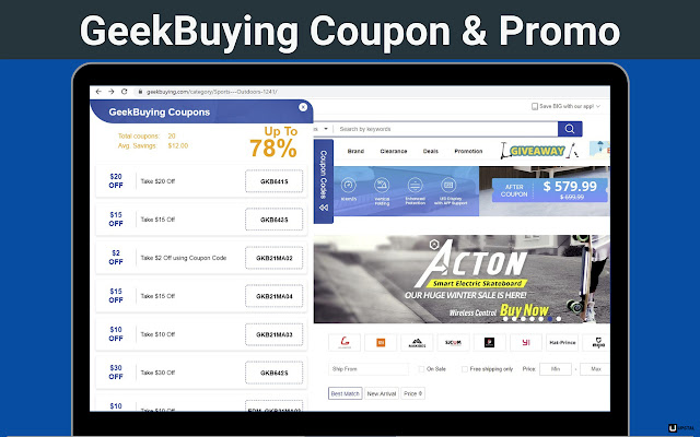 GeekBuying Coupon  Promo Codes  from Chrome web store to be run with OffiDocs Chromium online