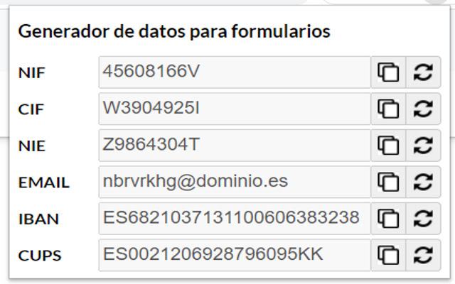 Generador de datos para formularios  from Chrome web store to be run with OffiDocs Chromium online