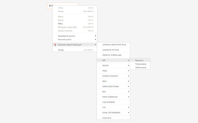 Generator danych testowych  from Chrome web store to be run with OffiDocs Chromium online