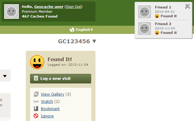 Geocaching.com Friends!  from Chrome web store to be run with OffiDocs Chromium online