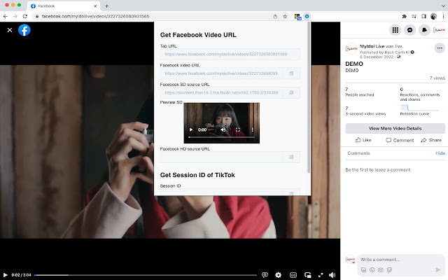 Get Facebook Video URL  from Chrome web store to be run with OffiDocs Chromium online