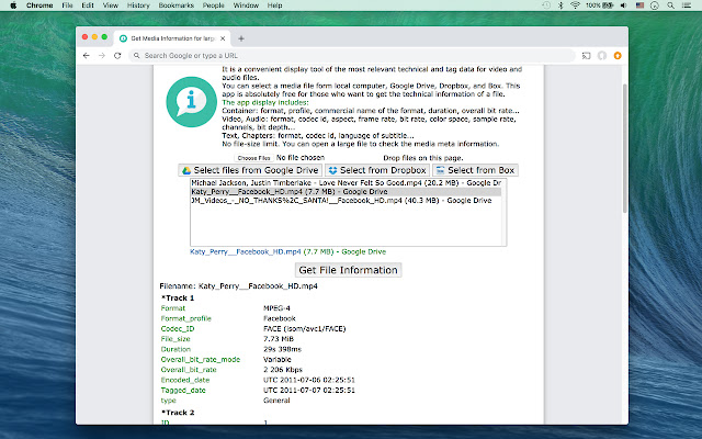 Get Media Information for large file  from Chrome web store to be run with OffiDocs Chromium online